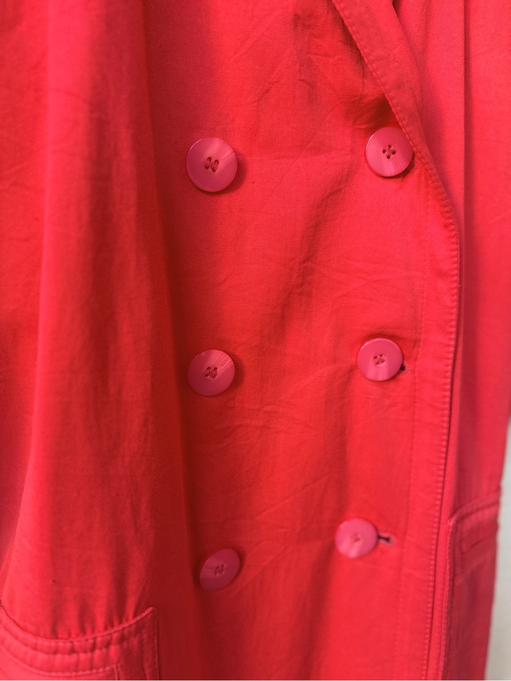 Women's Long Red Double-Breasted Trench Coat with Notched Collar - Picture 2 of 6